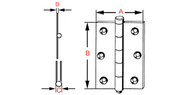 Cotes charniere laiton axe acier inoxydable