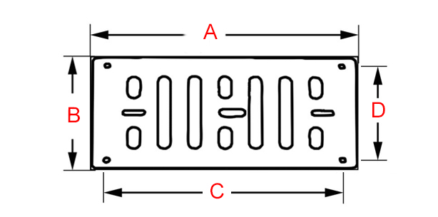 plan grille d'aération réglable oblongue en laiton